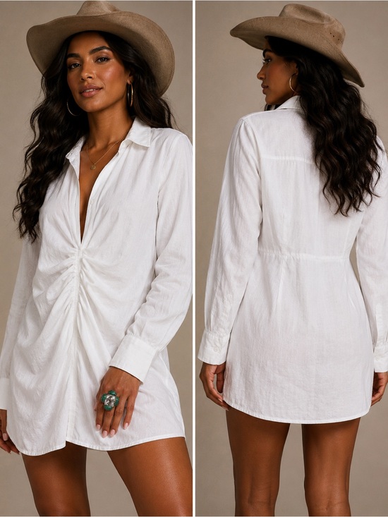 Zara Dresses & Skirts - Zara White Long Sleeve Twist-Front Shirt Dress Stampede vibes